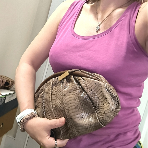 Furla Python Embossed And Smooth Leather Oversized Clutch - Picture 16 of 16